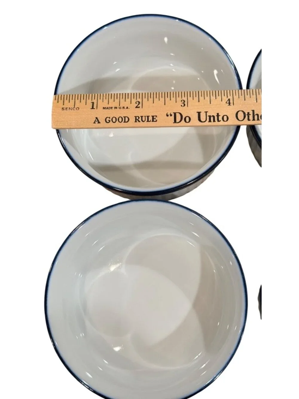 Dansk Bistro Ceramic Bakeware Ramekins White W/ Blue Rim 4-Inch Set Of 4 Baking